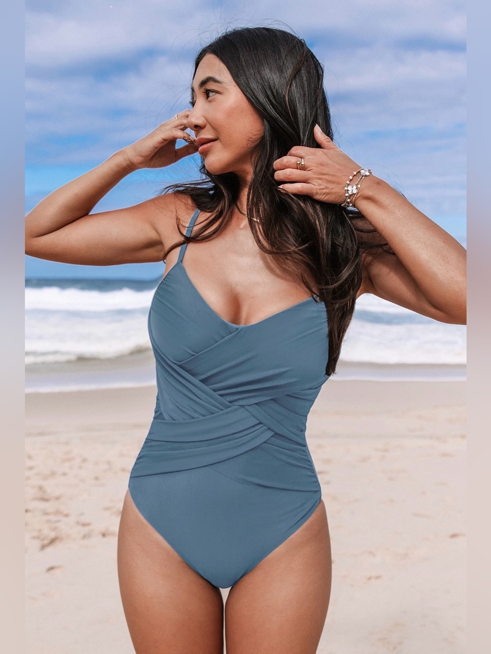 NWT CupShe Blue Ruched One-Piece Swimsuit - size M - Picture 2 of 7